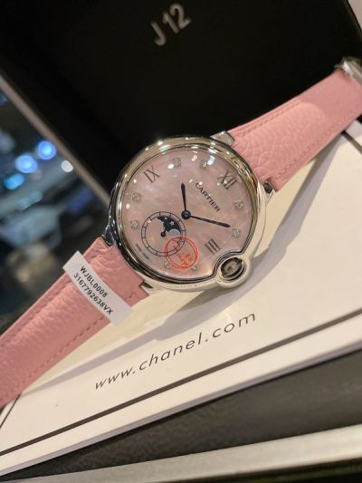Cartier 36*8MM Imported Swiss Quartz Movement Stainless Steel Bezel Light Pink Bracelet Watch